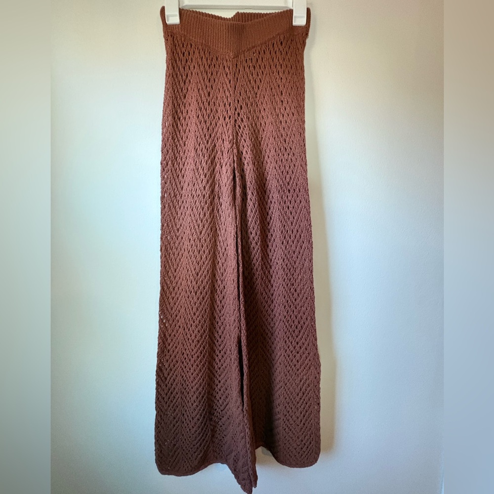 Elegant Brown Crochet Coverup Pant